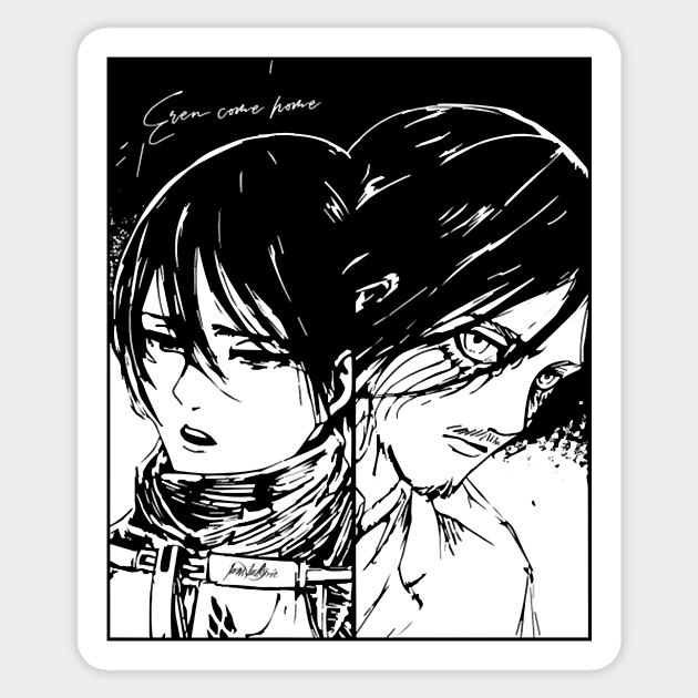 Mikasa and Eren Sticker by Dziurawiec